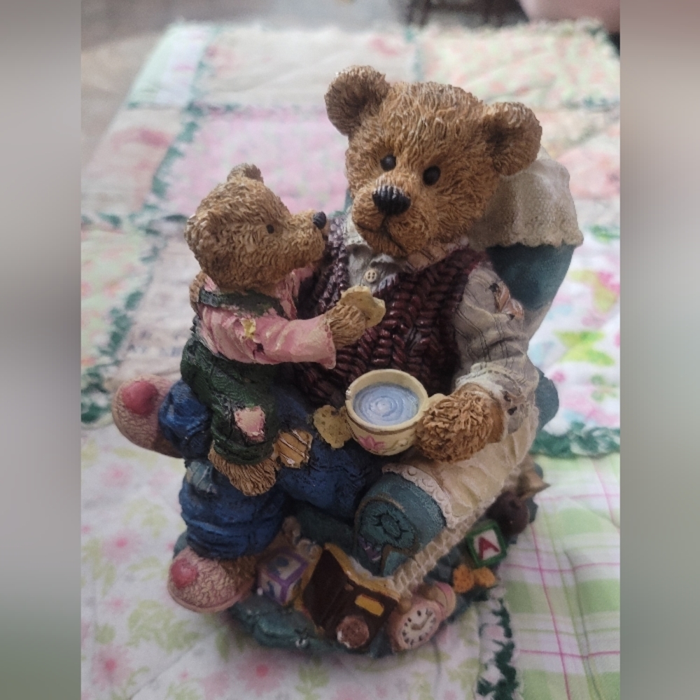Vintage Musical Box Teddy Bear Grandfather Dad with Baby Cub